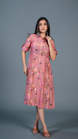 Blush Pink Cotton Silk Shirt Dress