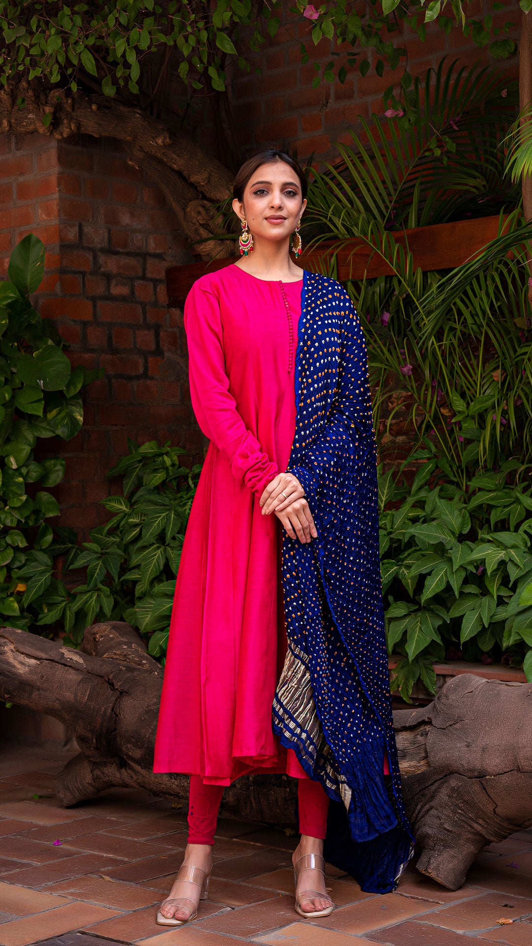 Maahi Chanderi Silk Anarkali Kurta In Rani Pink – EeshvaIndia