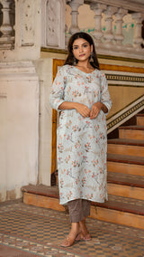 Amber Powder Blue Pure Linen Kurta