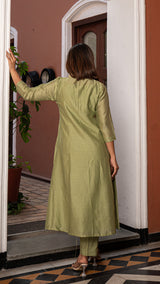 Rumaisa - Green Chanderi Anarkali Kurta Set