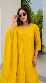 Aarvee Woven Chanderi Kurta Set - Yellow