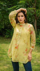 Amvi Short Top In Mul Chanderi Silk - Light Green