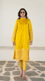 Liza - Yellow Pure Woven Chanderi Jodhpuri Kurta Set