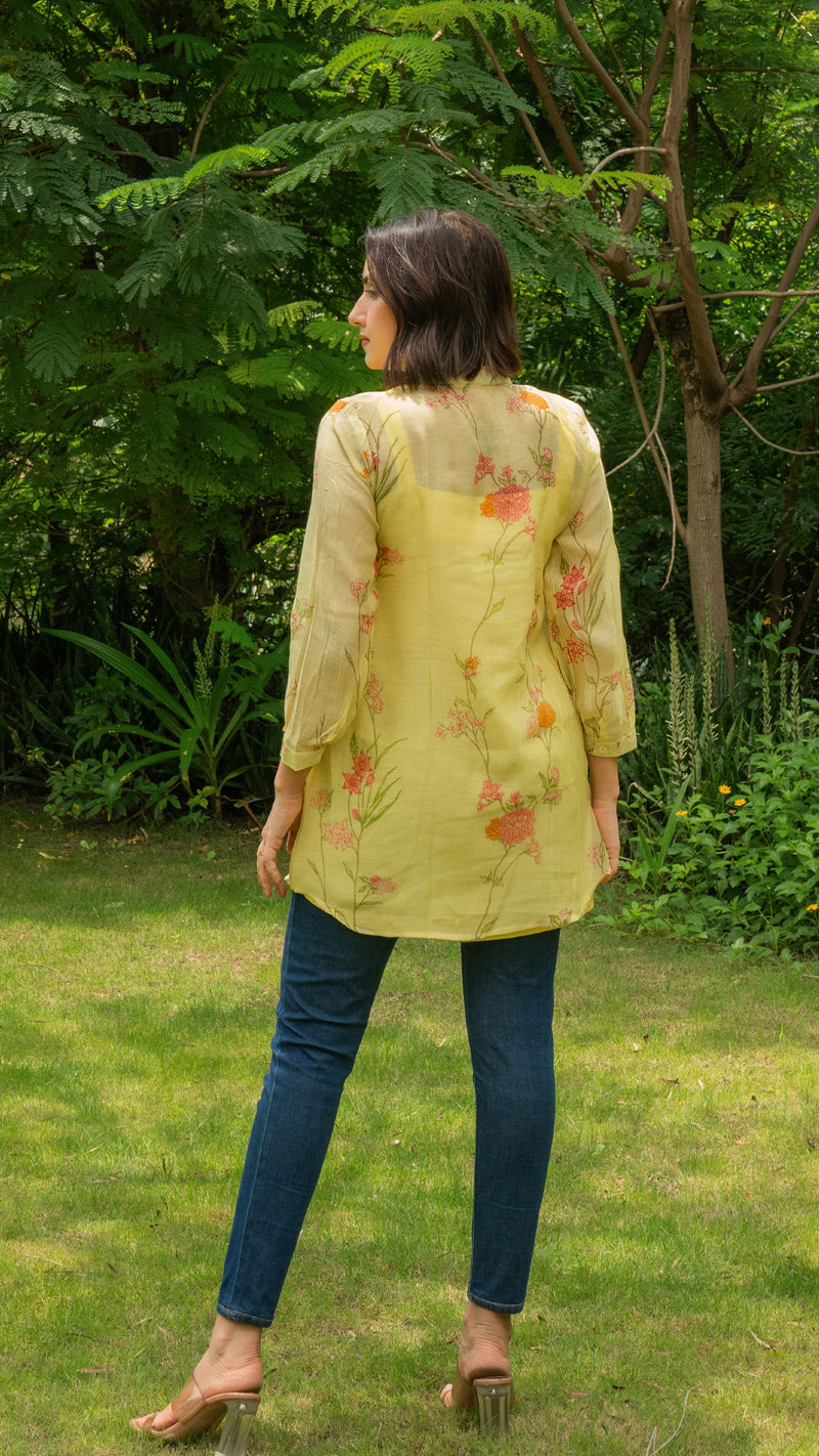 Amvi Short Top In Mul Chanderi Silk - Light Green