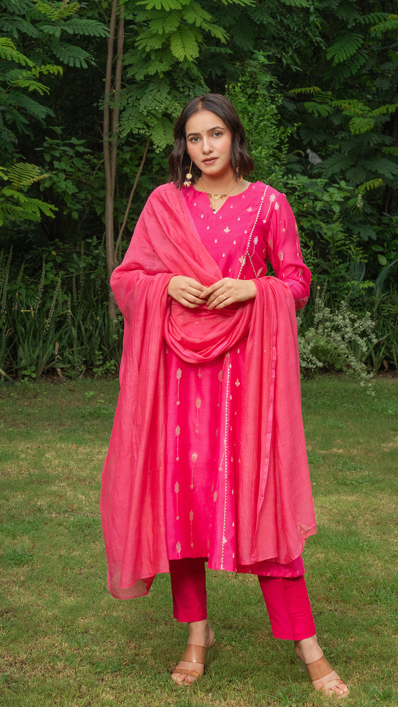 Aditi Chanderi Kurta Set - Pink