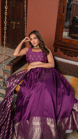 Pernia - Purple Woven Chanderi/Tissue Silk Lehenga Set