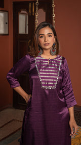 Fizza - Purple Pure Gajji Silk Kurta Set