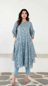 Kriti Embroidered Chanderi Kurta Set - Ice Blue