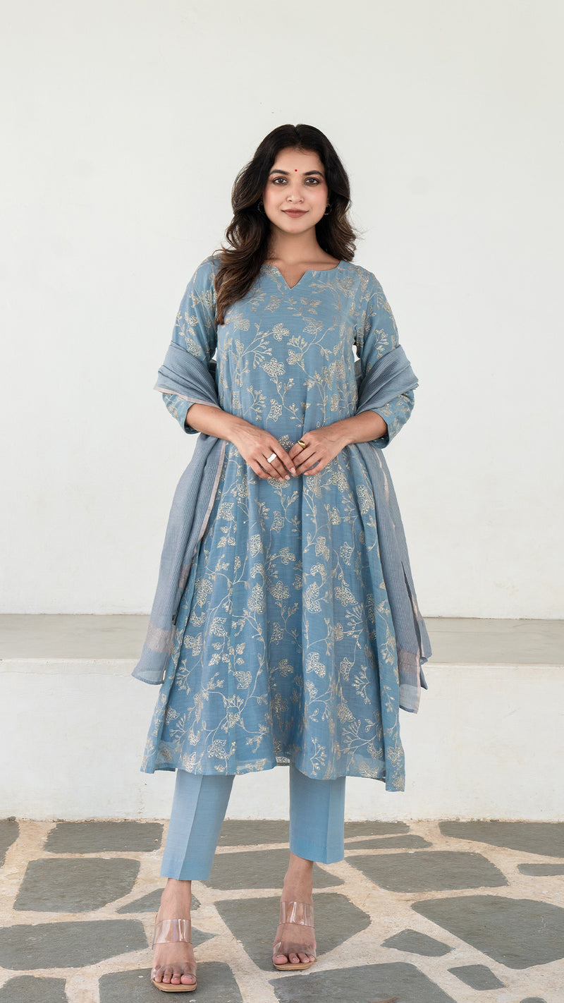 Kriti Embroidered Chanderi Kurta Set - Ice Blue