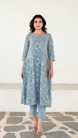 Kriti Embroidered Chanderi Kurta Set - Ice Blue