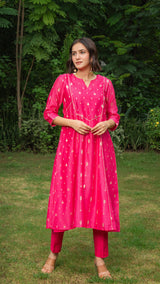 Aditi Chanderi Kurta Set - Pink