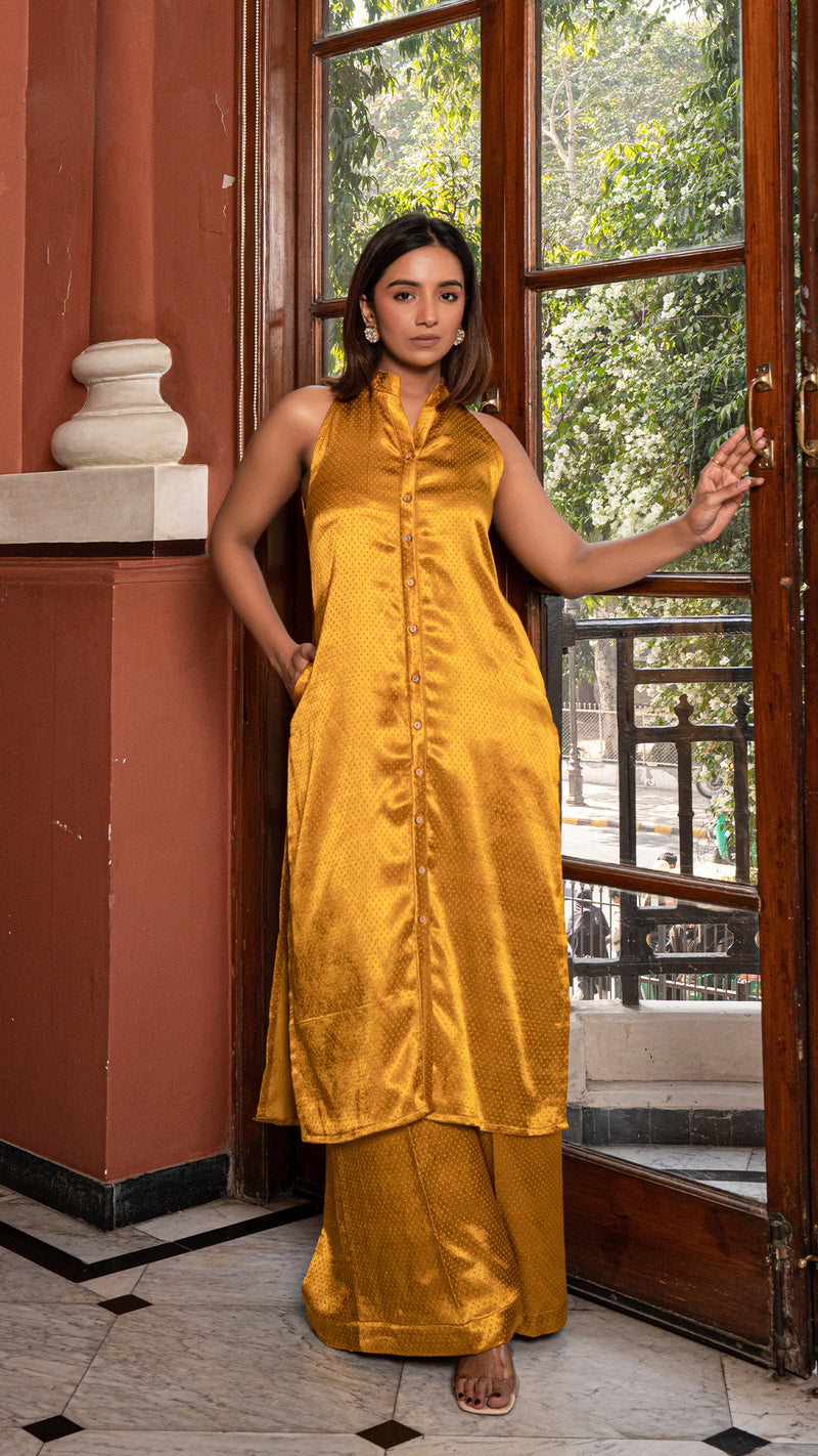 Maham - Golden Mustard Pure Gajji Silk Kurta Set