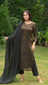 Rhea Pure Tissue Kurta Set - Black