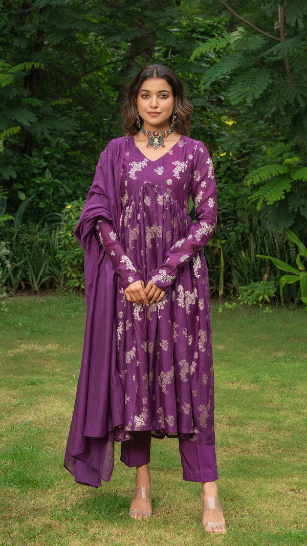 Rucha Woven Chanderi Kurta Set - Purple