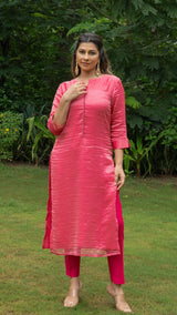 Muskaan Pure Tissue Kurta Set - Rani Pink