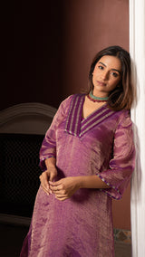 Mishti - Purple Pure Tissue Kurta Set