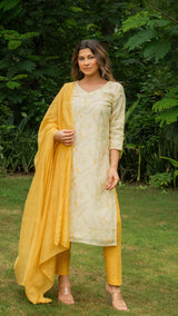 Chahat Mul Chanderi Kurta - Light Lemon