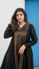 Wamiqa - Black Golden Tissue Chanderi Anarkali Kurta Set