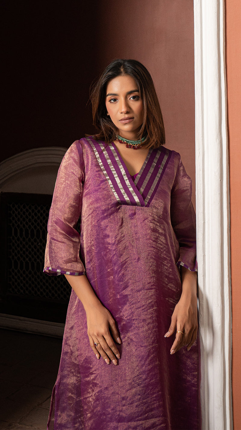 Mishti - Purple Pure Tissue Kurta Set