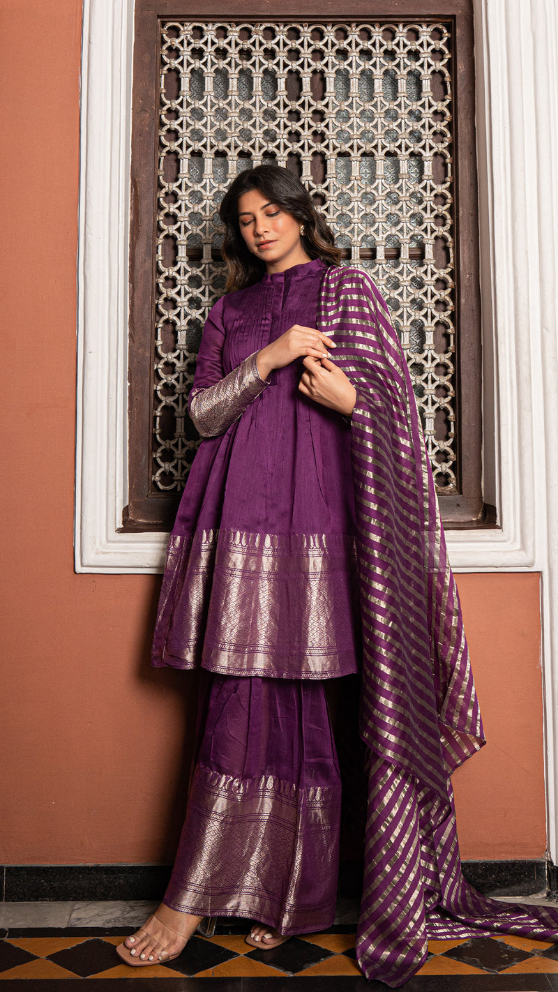 Anjum - Purple Woven Chanderi Kurta Set