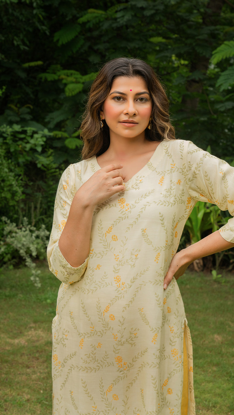 Chahat Mul Chanderi Kurta - Light Lemon