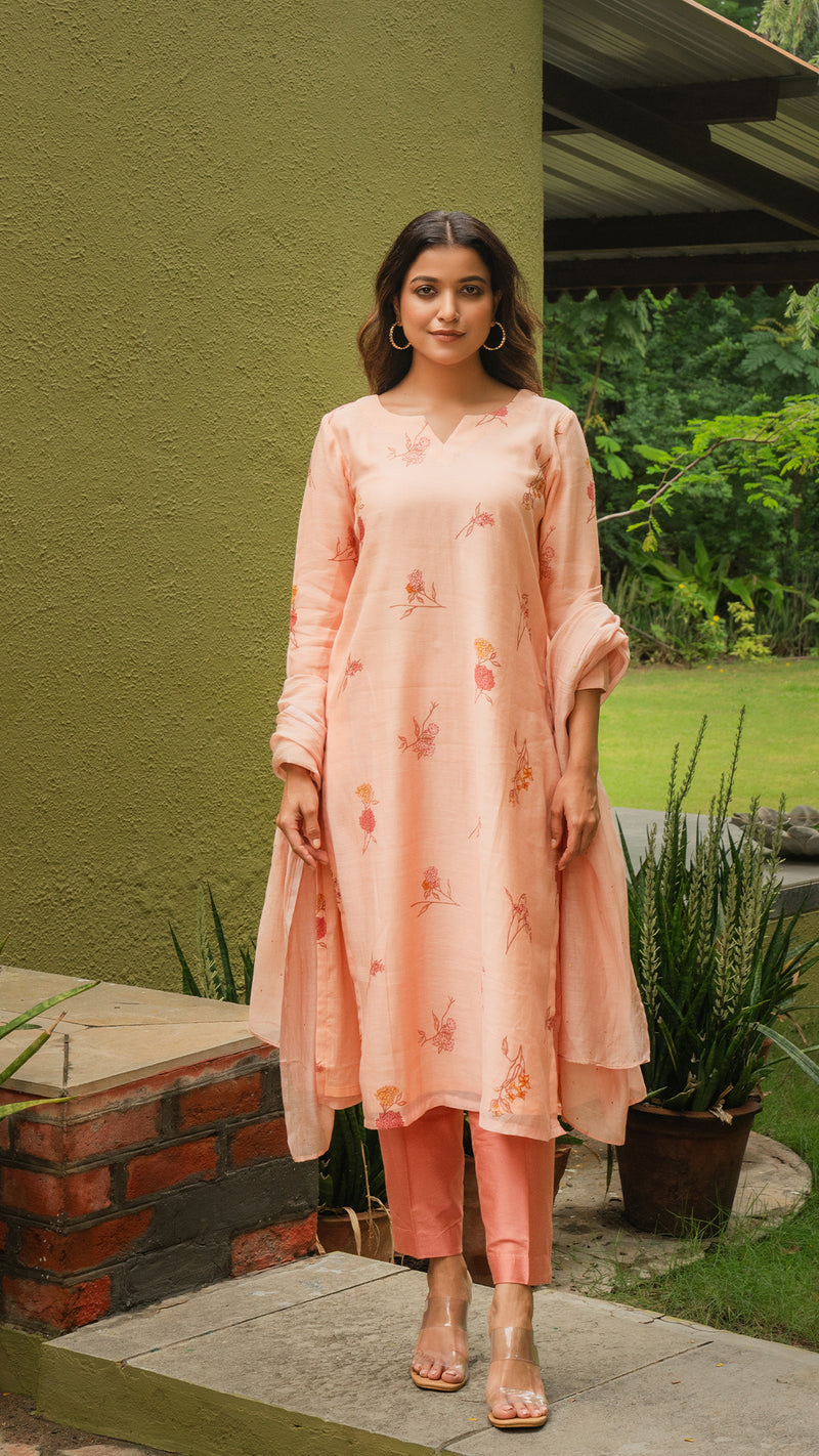 Anusha Mul Chanderi Kurta - Peach