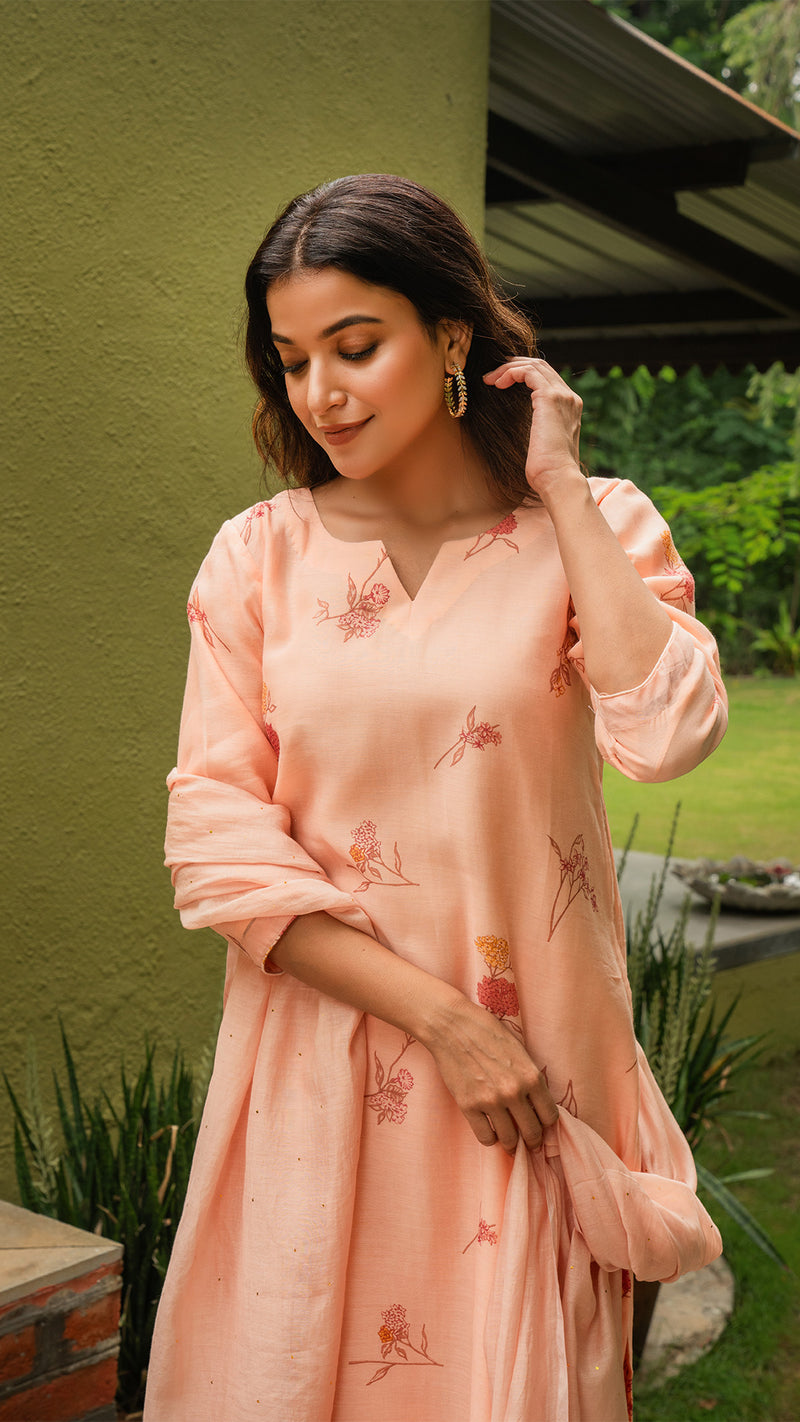 Anusha Mul Chanderi Kurta - Peach