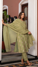 Kavya - Light Green Embroidered Chanderi Kurta Set