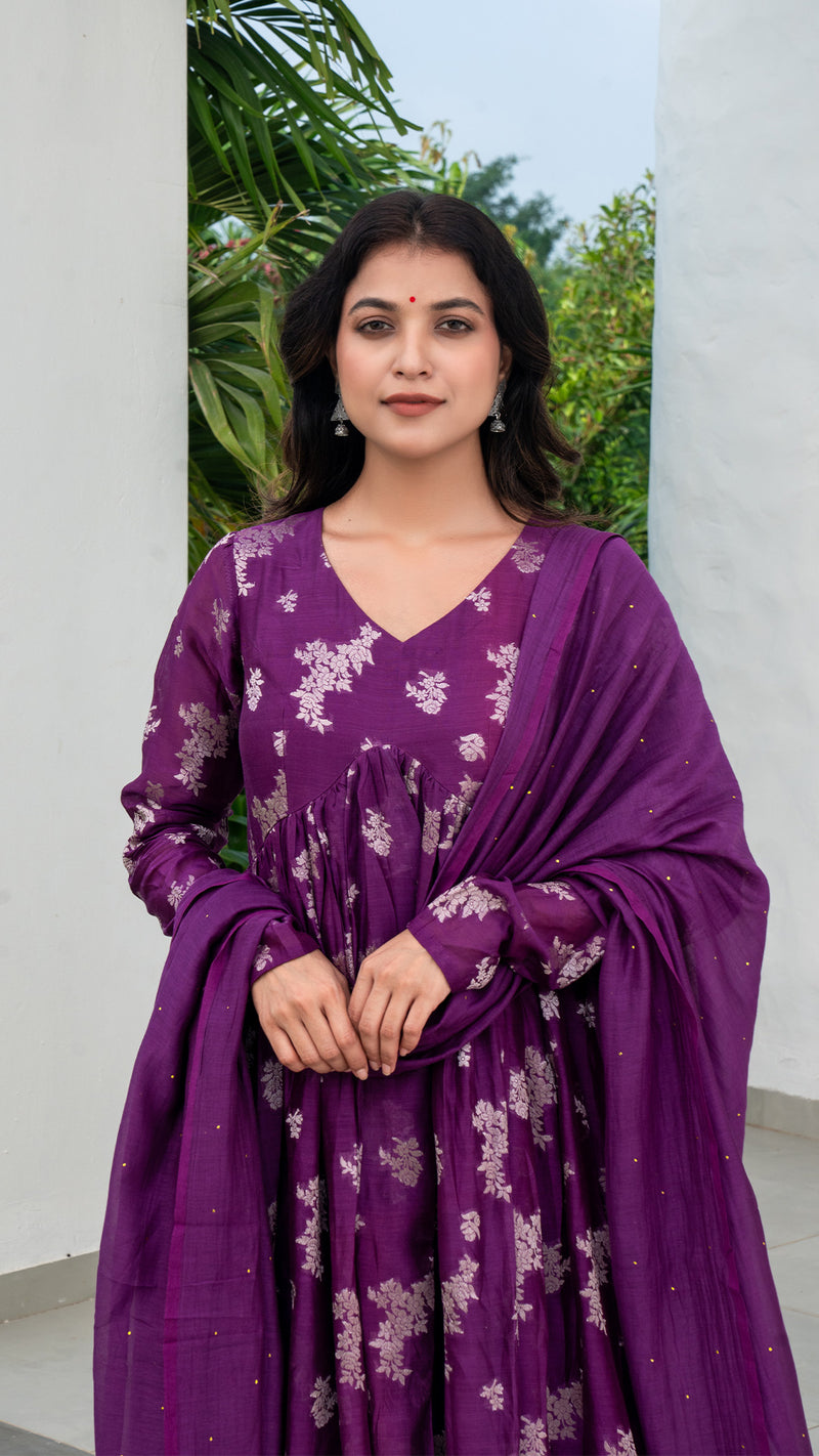 Rucha Woven Chanderi Kurta Set - Purple