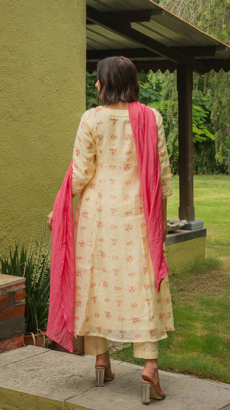 Brinda Mul Chanderi Kurta - Light Lemon