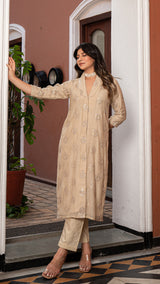 Neisha - Beige Embroidered Chanderi Co-ord Set