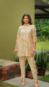 Aashika Chanderi Co-ord Set - Beige