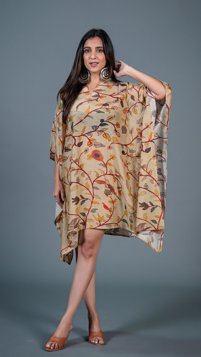 Beige Kalamkari Kaftan Dress