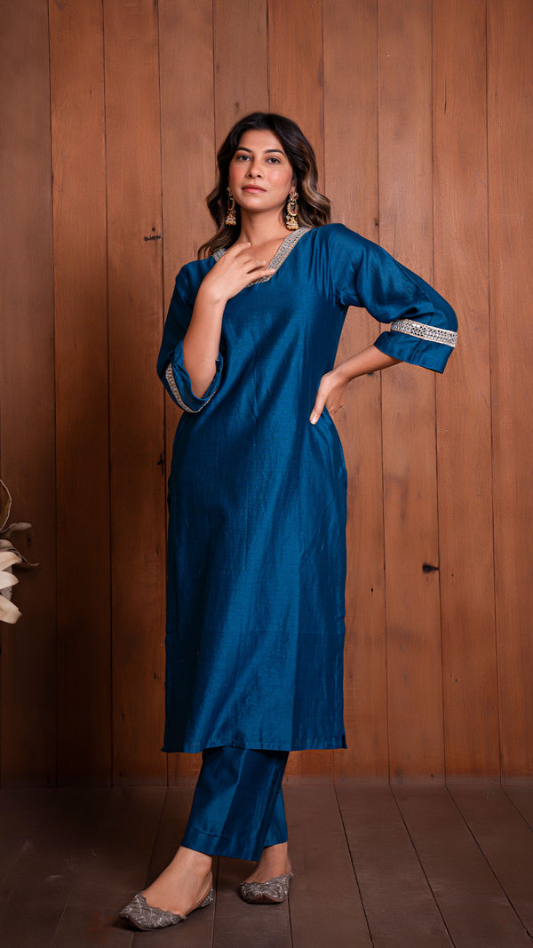 Peacock Blue Chanderi Kurta