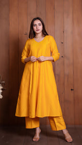 Yellow Chanderi Kali Kurta