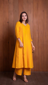 Yellow Chanderi Kali Kurta