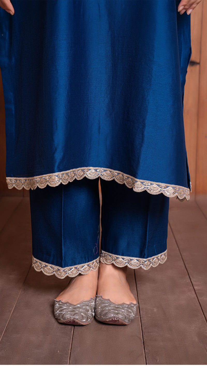 Navy Blue Chanderi Kurta