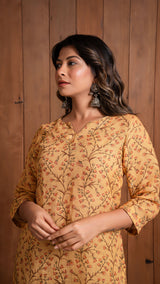 Mustard Floral Jaal Pure Linen Kurta