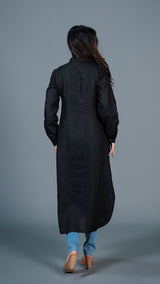 Black Jabha Style Linen Kurta