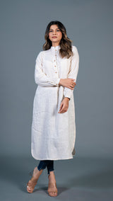 Beige Jabha Style Linen Kurta