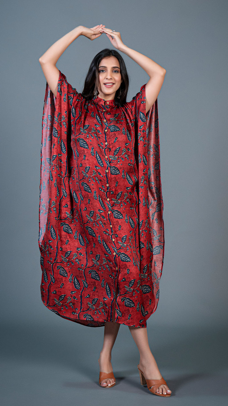 Red Jaal Modal Silk Kaftan Dress