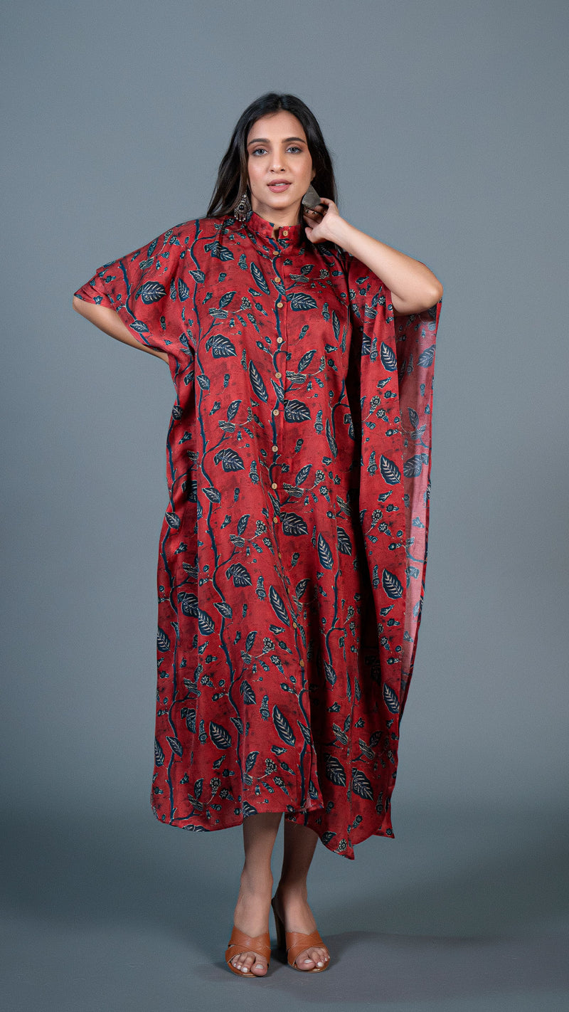 Red Jaal Modal Silk Kaftan Dress