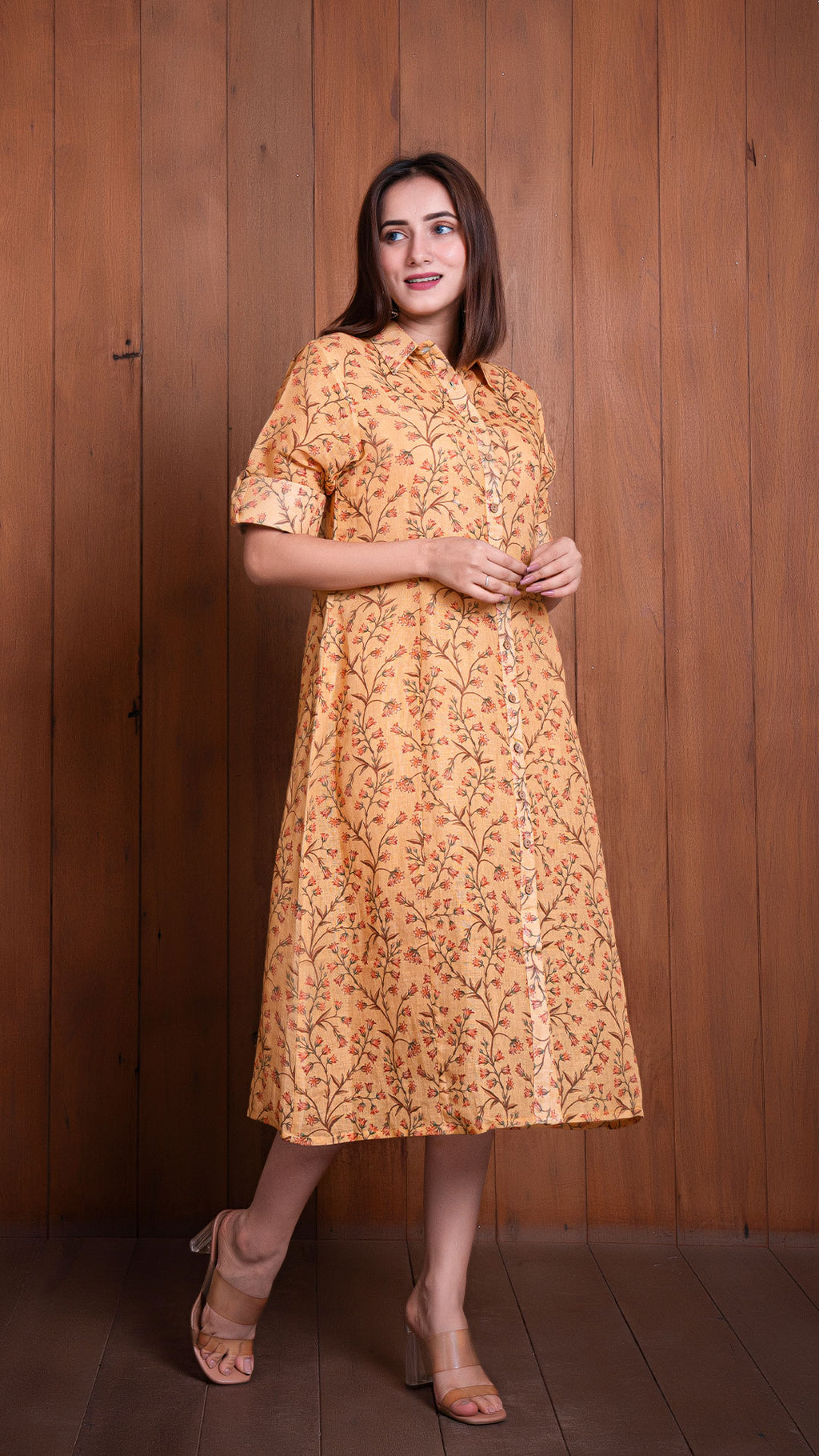 Mustard Pure Linen Shirt Dress EeshvaIndia Mustard Pure Linen Shirt Dress EeshvaIndia