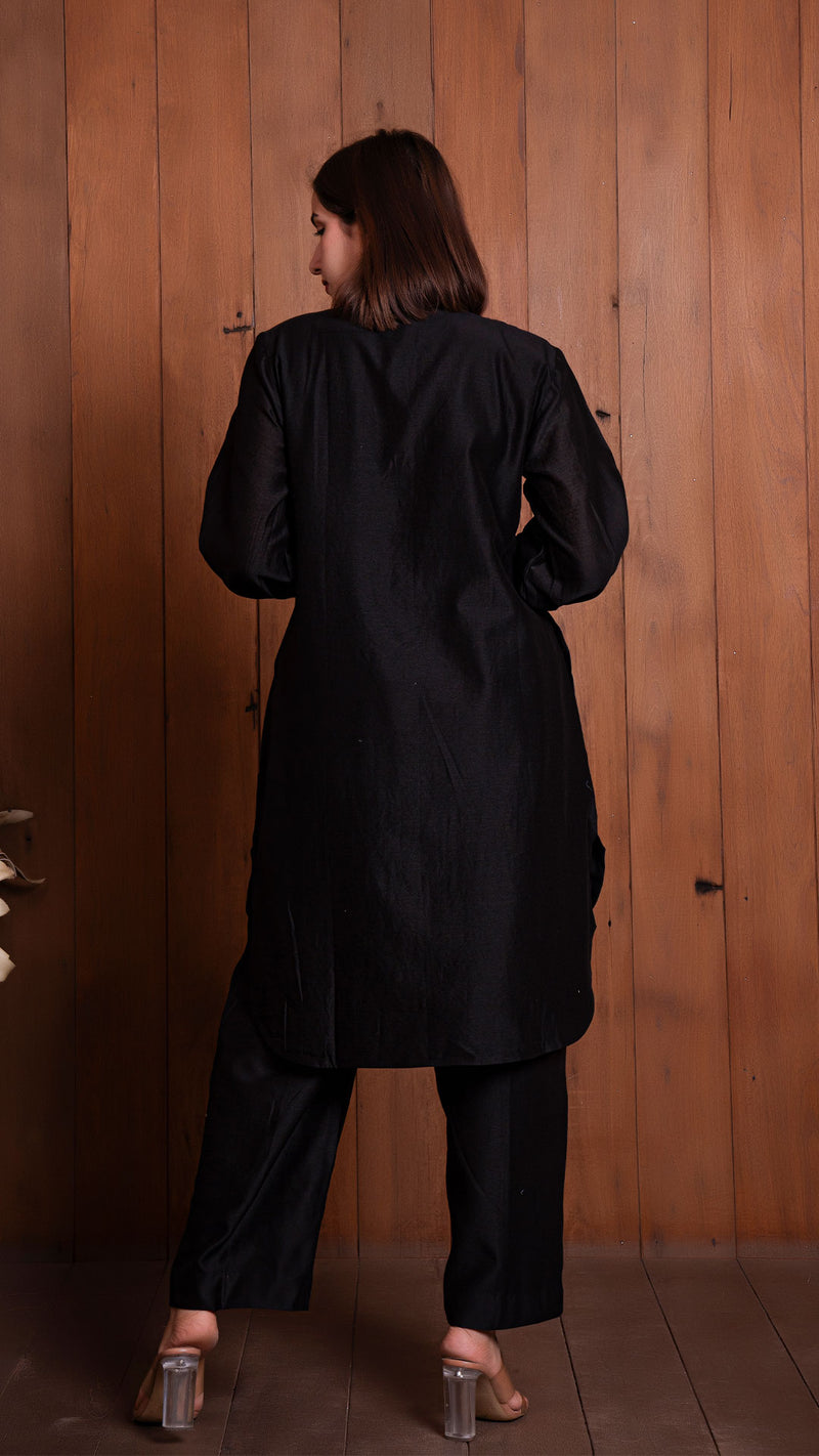 Solid Chanderi Co-ord Set - Black