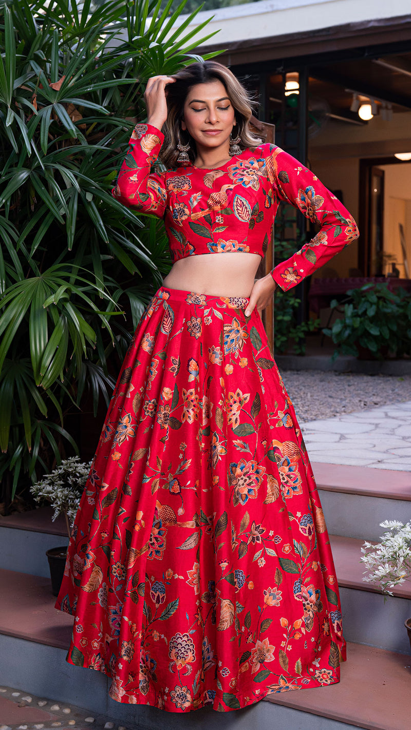 Powder Blue Lehenga And Crop Top With 3D Flower Cluster And A Ruffle D –  Akashi designer studio