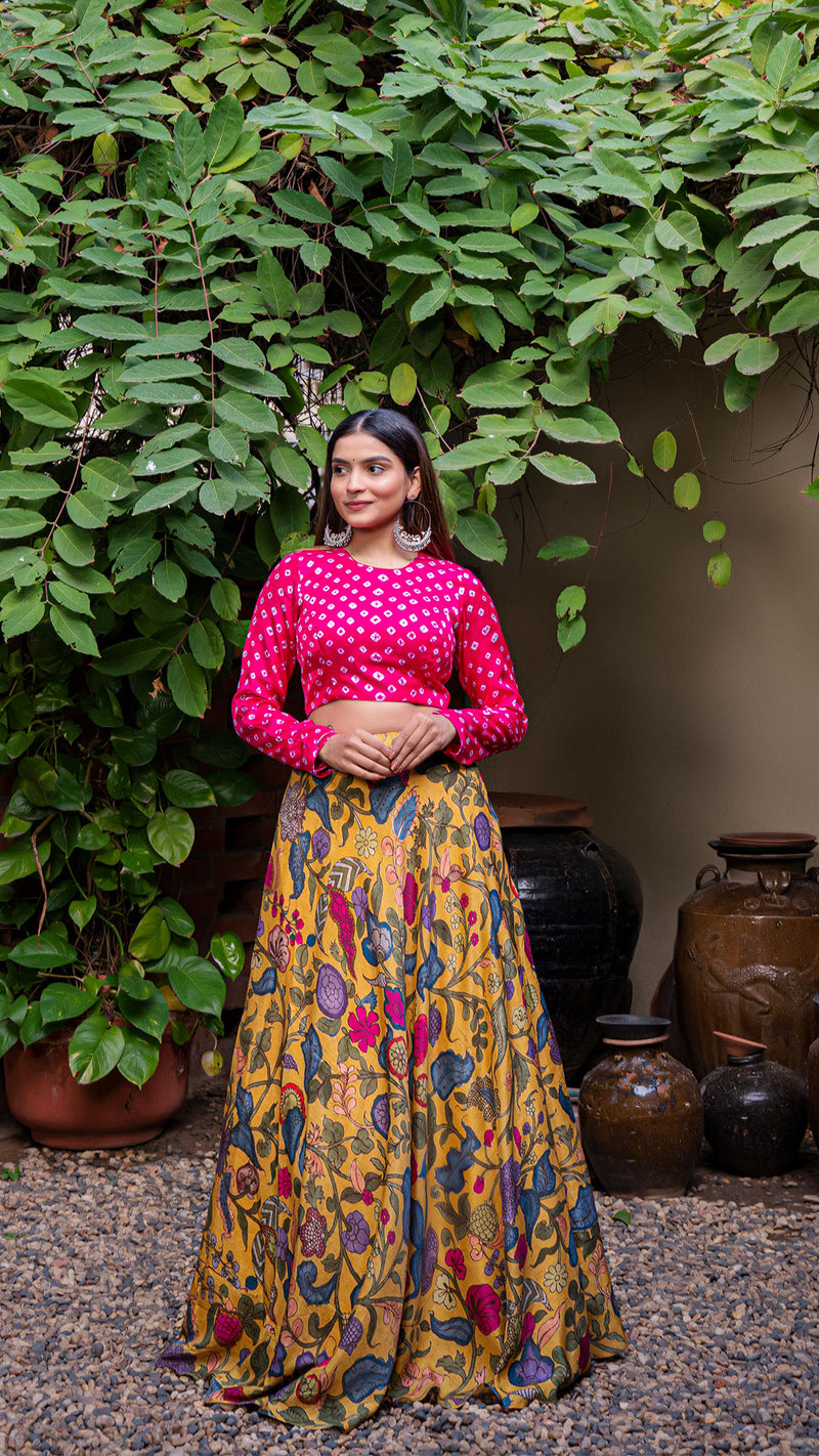 Navratri special Silk with Kalamkari Printed Lehenga choli collection