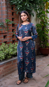 Labdhi Floral Butta Silk Kurta - Blue