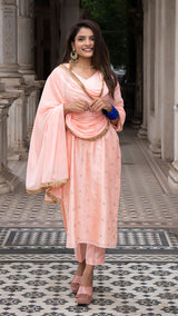 Aarna Peach Kurta Set In Silk