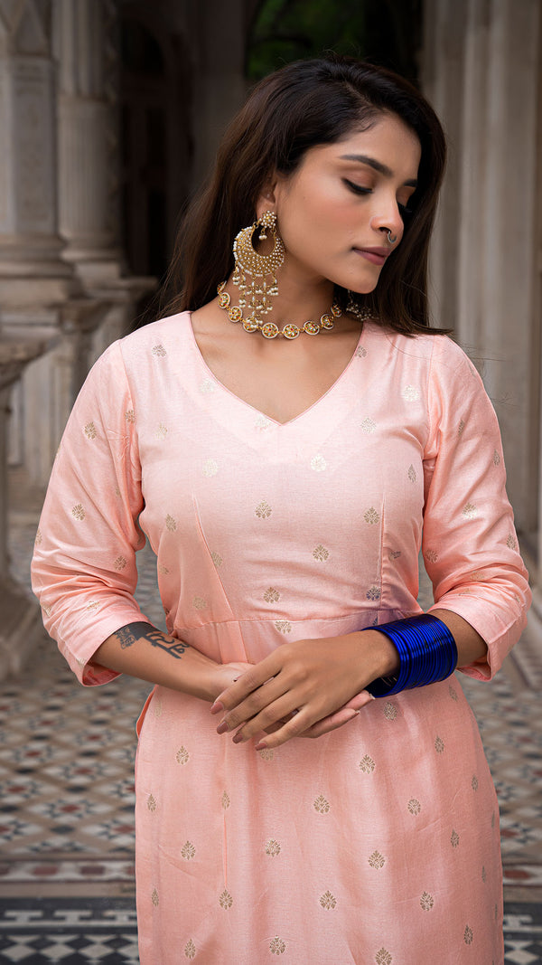 Aarna Peach Kurta Set In Silk