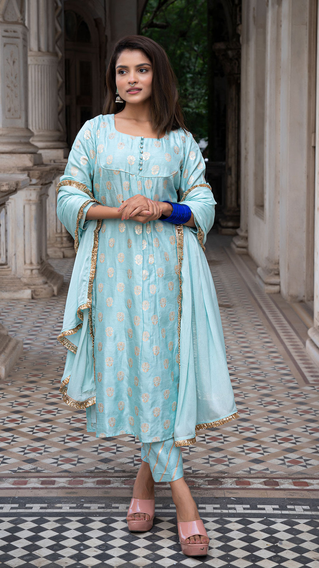 Aaryah Powder Blue Kurta Set In Silk EeshvaIndia